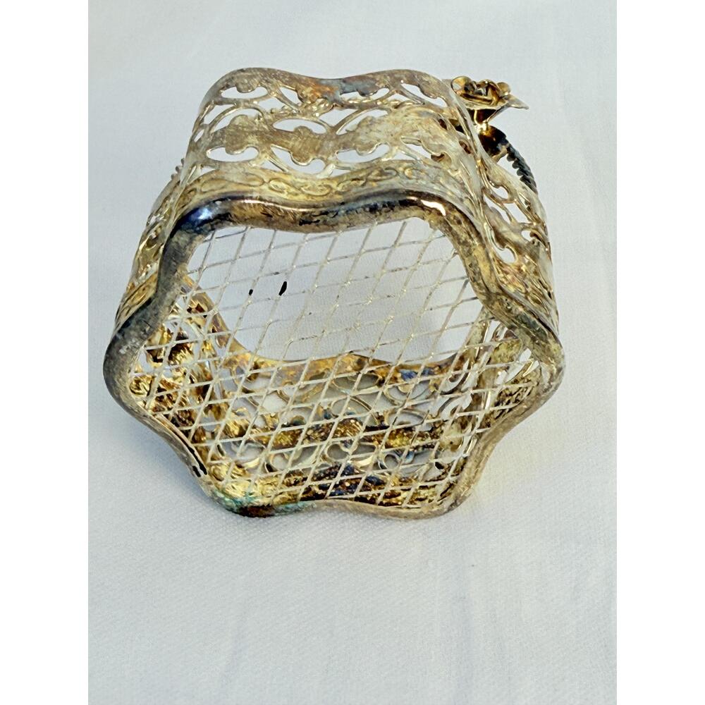 Set of 4  Silver Plated Metal Rose Handle Decorative Trinket Baskets - Picture 9 of 14